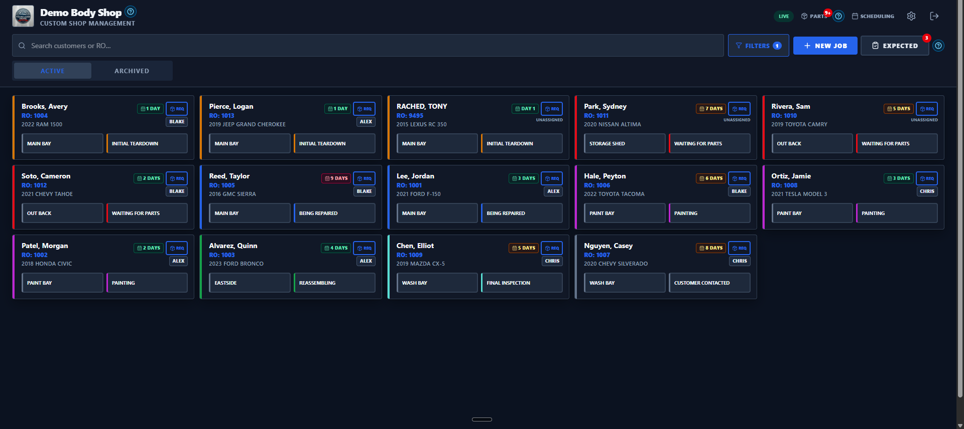 Repair Status live job board — every open job on one screen